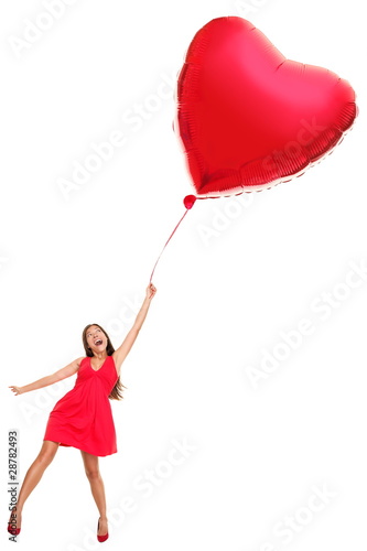 Woman with red heart balloon - funny