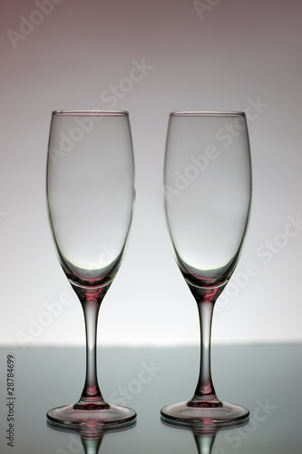 Two empty glasses for champagne