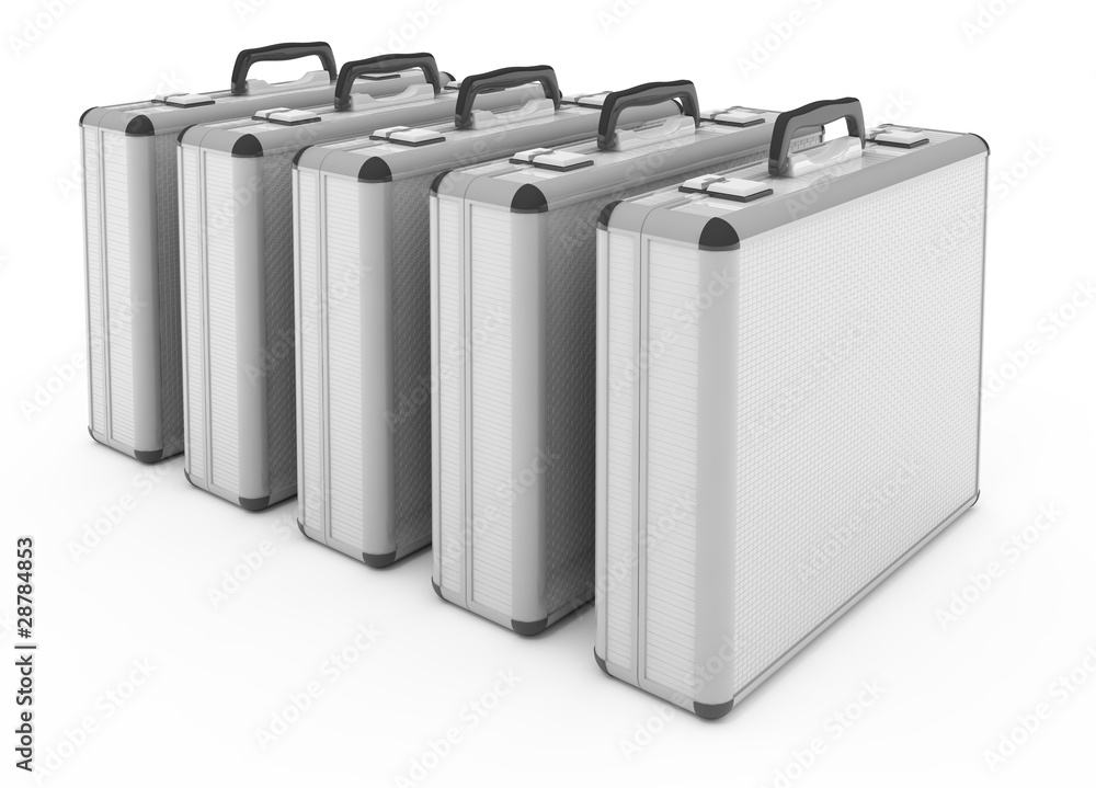 Metallic silver briefcases isolated on white Metallic silver briefcases isolated on white