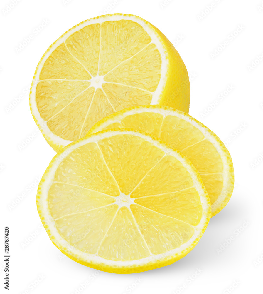 Isolated lemon. Fresh lemon fruit cut in slices isolated on white background Isolated lemon. Fresh lemon fruit cut in slices isolated on white background