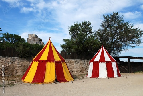 two historical medieval camp tent