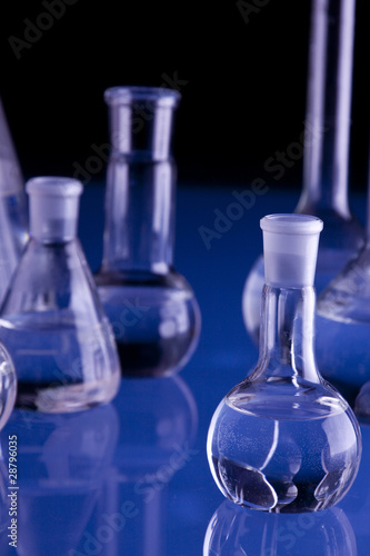 Laboratory Glassware in blue background