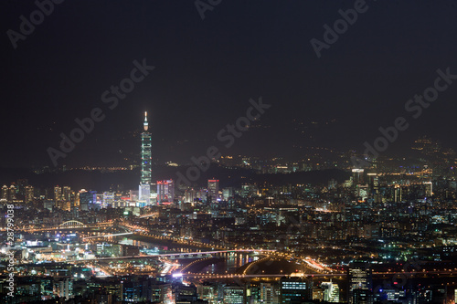 Night scenes of the Taipei city with blue sky