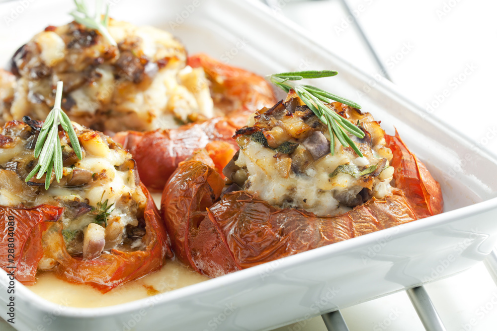 baked tomatoes with chicken meat and mushrooms baked tomatoes with chicken meat and mushrooms
