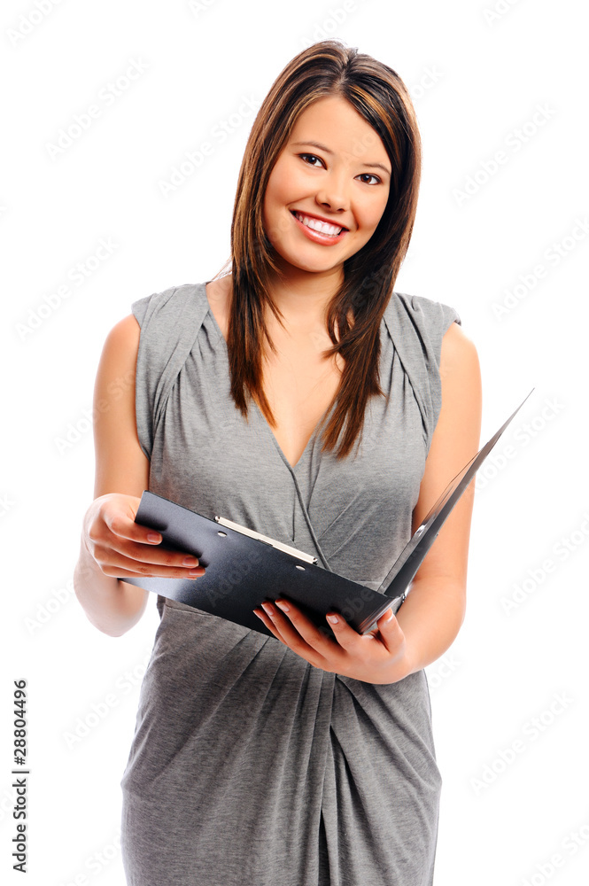 Pretty businesswoman holds a file