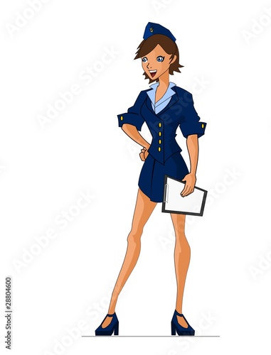 Illustration of a stewardess in blue dress