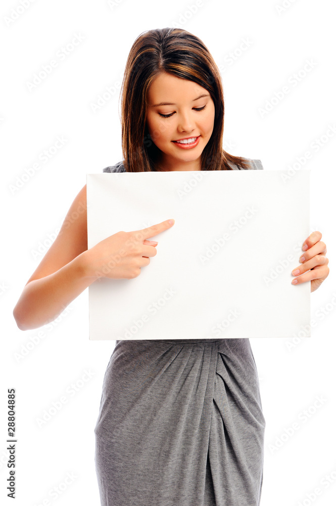Pretty girl holding a white board Pretty girl holding a white board