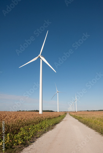 Wind turbines and gravel road