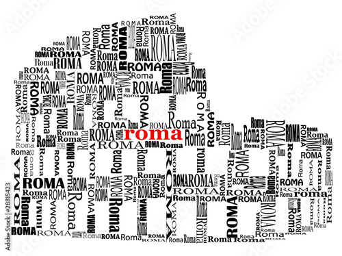 abstract colosseo with words Roma in black and red