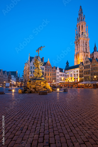 Grote Markt Antwerp Twilight Brabo Onze Lieve