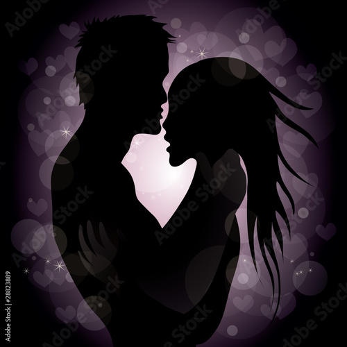 Silhouette of the couple in love