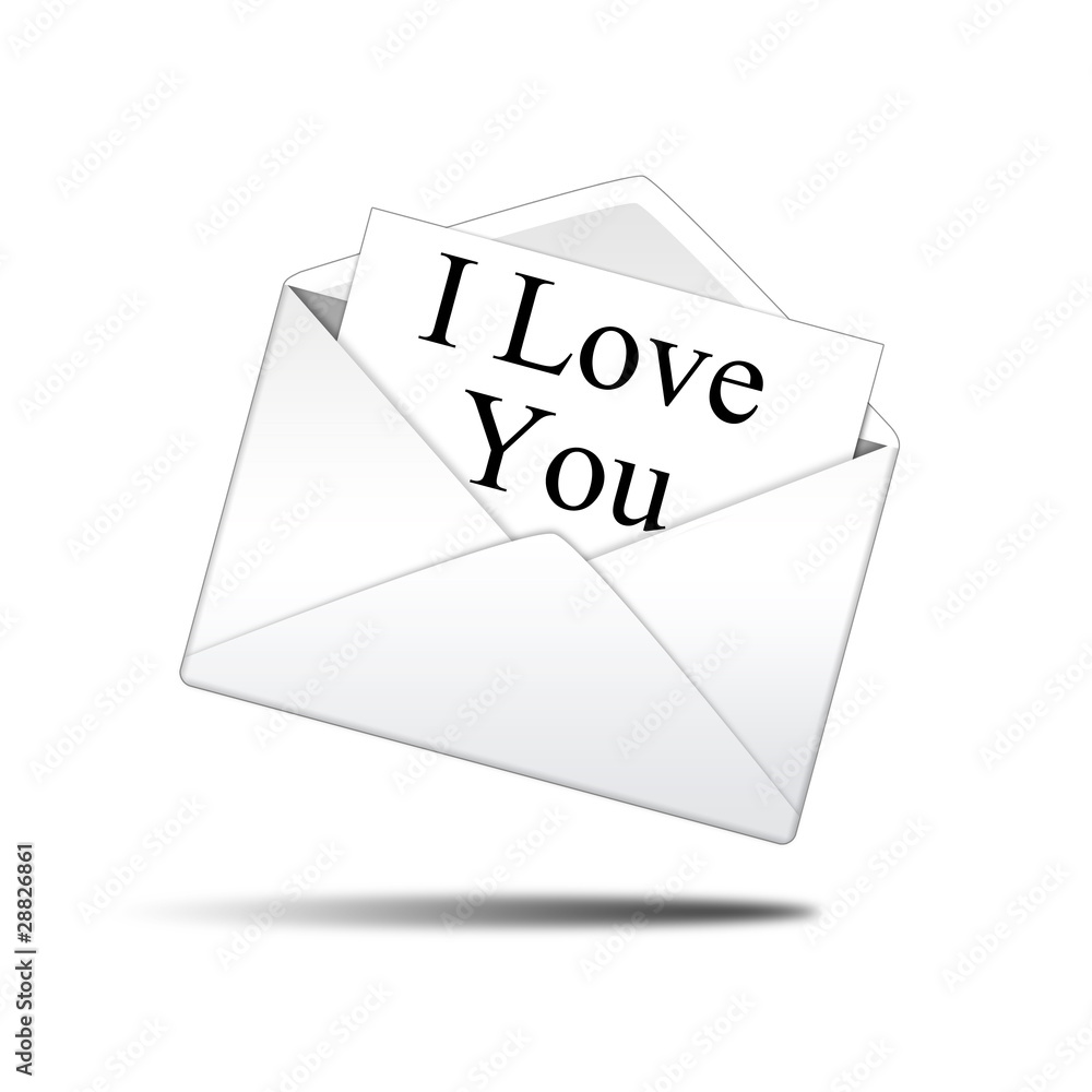 Icono sobre blanco con carta con texto I Love You Icono sobre blanco con carta con texto I Love You