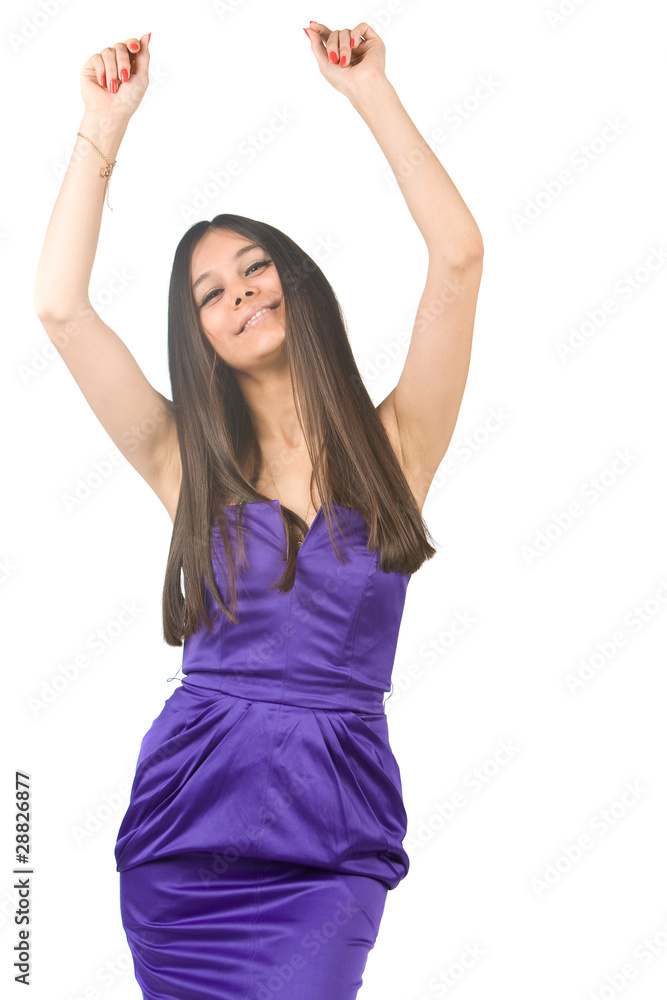 Beautiful Asian girl in a purple dress dancing Beautiful Asian girl in a purple dress dancing