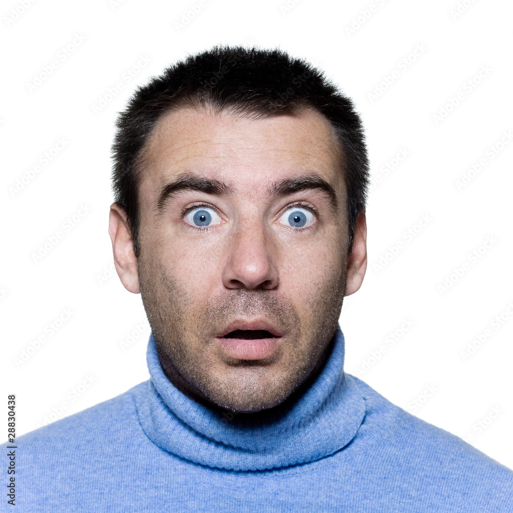 Fototapeta premium expressive portrait of a stubble man stun surprised