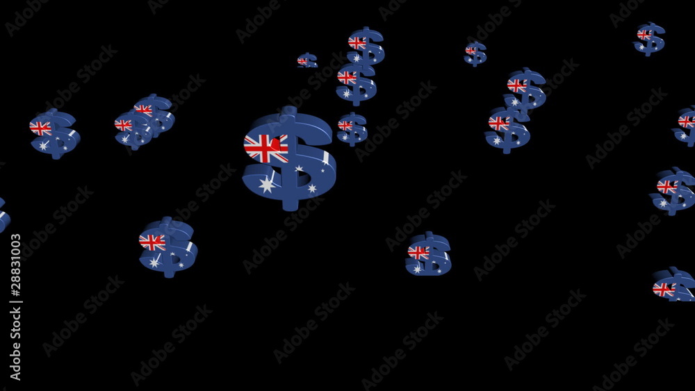 Falling Australian dollars animation