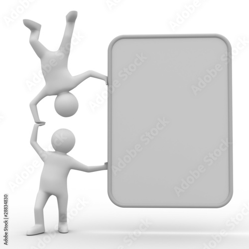two man holds the poster in hand. 3D image