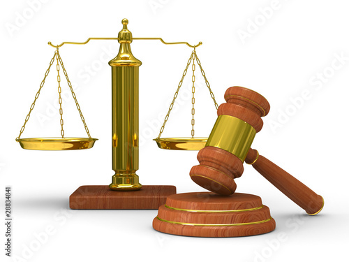 Scales justice and hammer o...