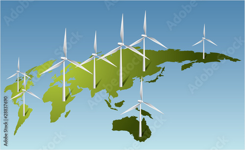 Wind turbines generating electricity on Earth