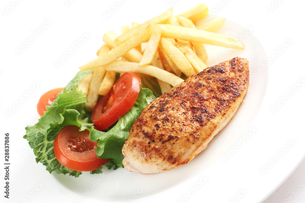 Chicken Breast with Salad and Chips Chicken Breast with Salad and Chips
