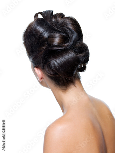 Rear view of a stylish curly hairstyle