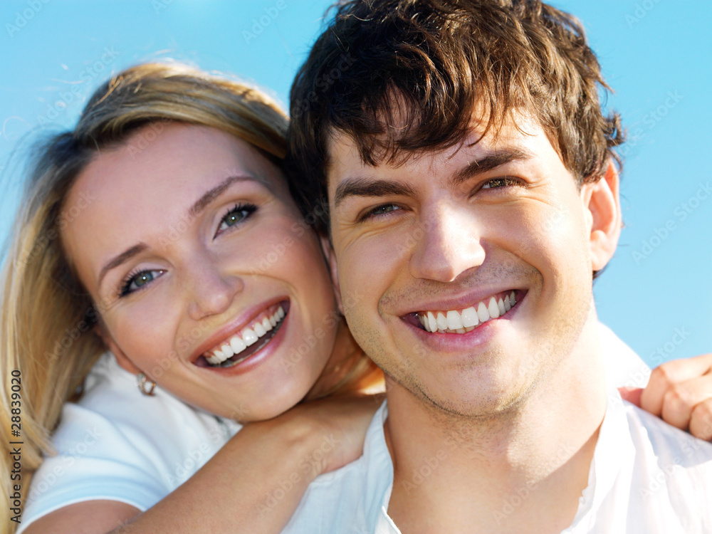 beautiful couple on blue skiy beautiful couple on blue skiy