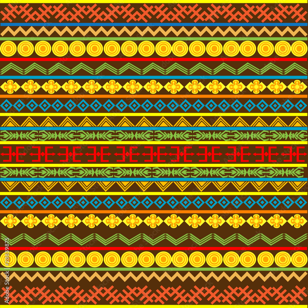 Ethnic African pattern with multicolored motifs Ethnic African pattern with multicolored motifs