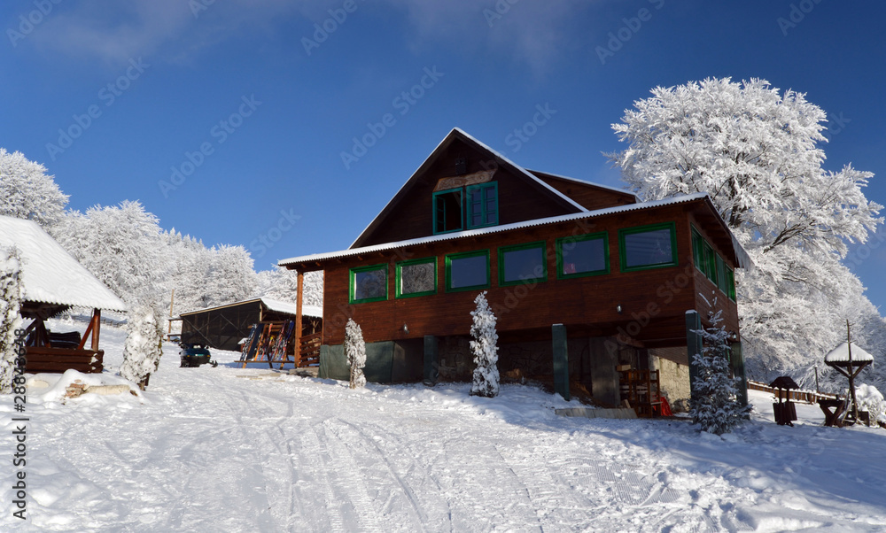 Ski cabin in beautiful landscape in Alps