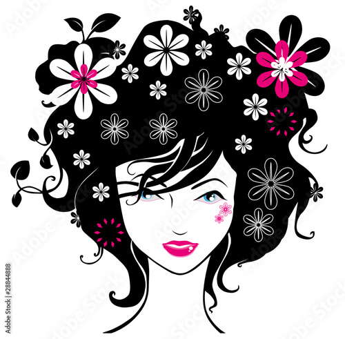abstract women illustration vector black pink flower
