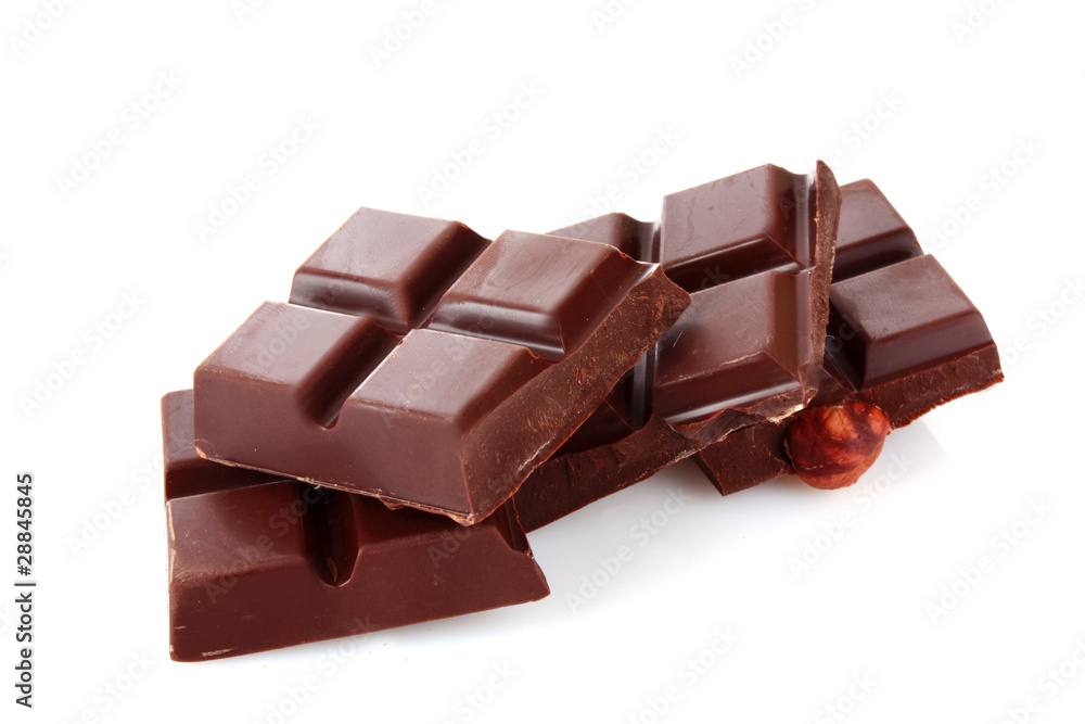chocolate pieces on white background chocolate pieces on white background