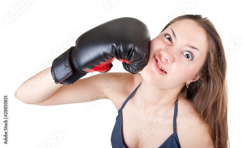 sports girl with boxing gloves