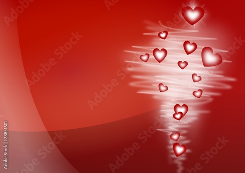 Background in red with heart shapes