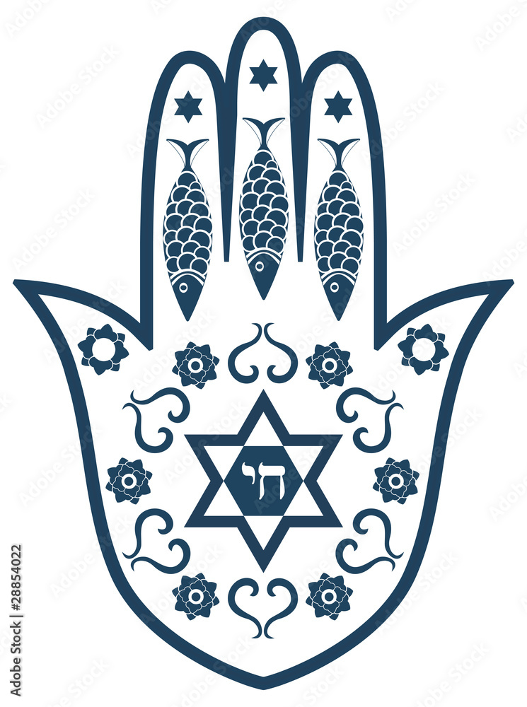 Jewish sacred amulet - hamsa or Miriam hand, vector illustration