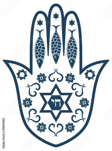Obraz na płótnie Jewish sacred amulet - hamsa or Miriam hand, vector illustration w salonie