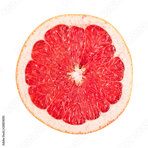 sliced red grapefruit on white