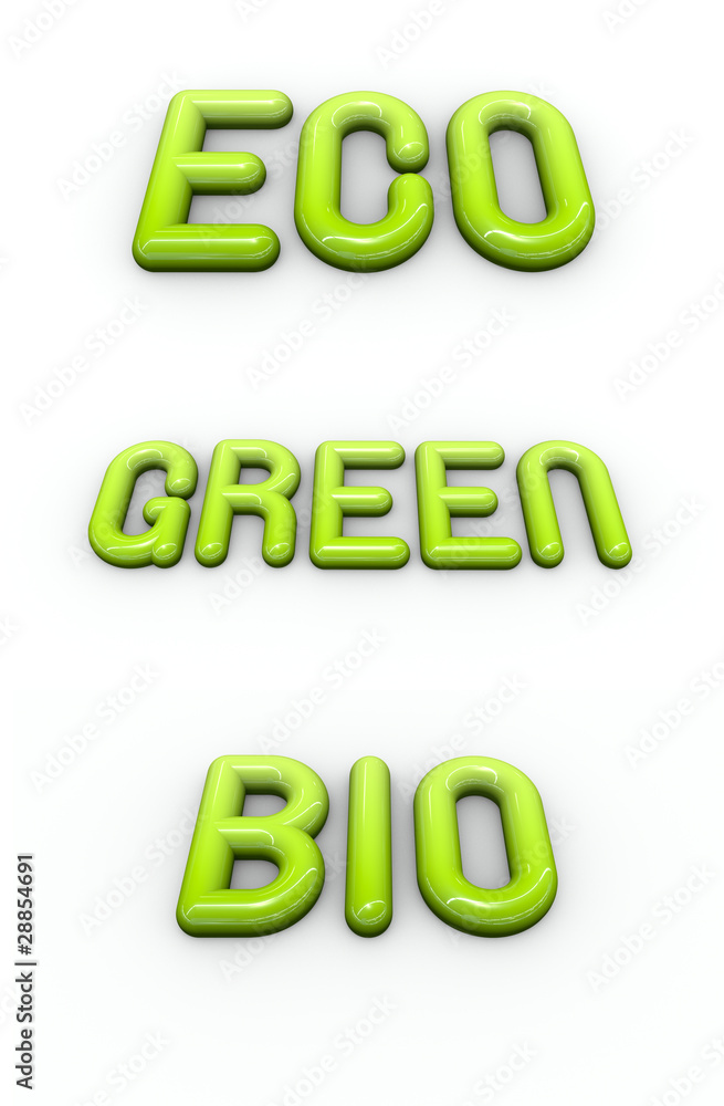 the word green , eco and bio in 3d glossy fonts the word green , eco and bio in 3d glossy fonts