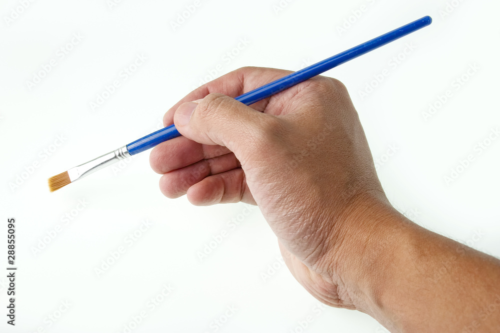 Man Hand Holding Brush With Isolated White Background Man Hand Holding Brush With Isolated White Background