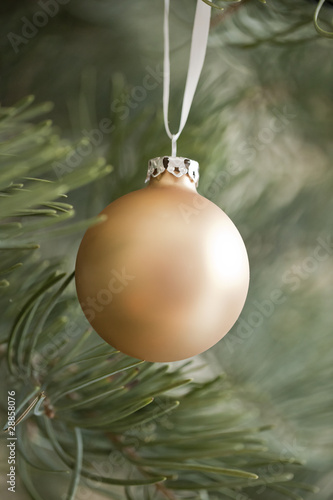 goldene Weihnachtskugel am Tannenbaum