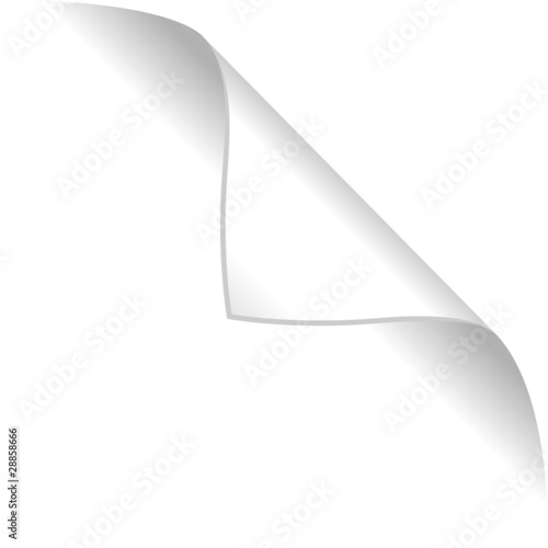 White paper top right curled corner with shadows
