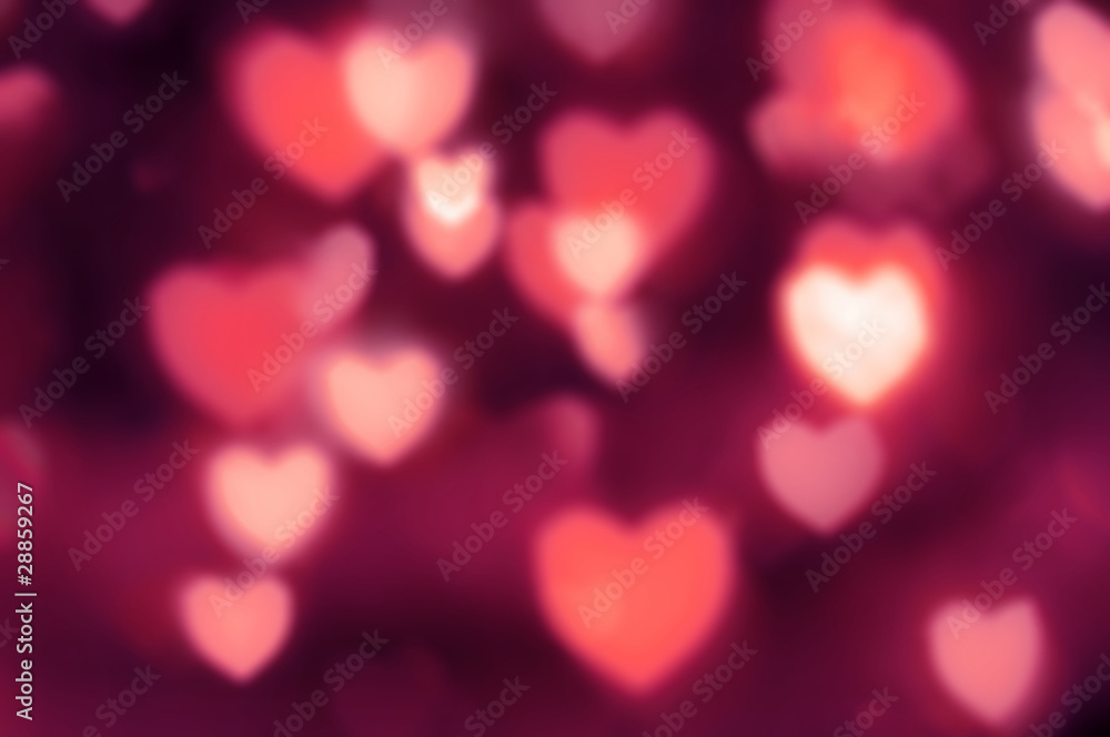 Reddish-pink lights as out-of-focus hearts