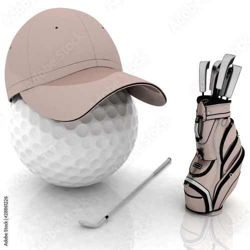 Fotografija belonging for playing golf on a white background