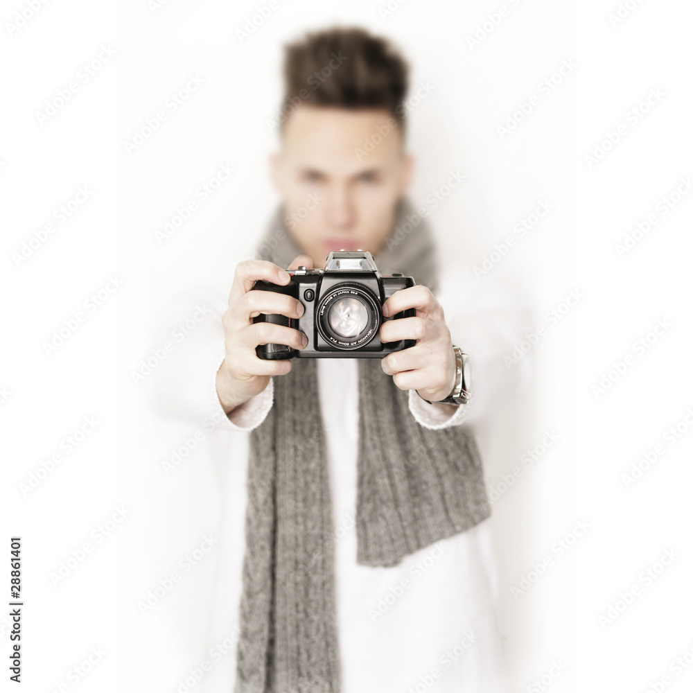 Fototapeta premium Mann mit Fotokamera