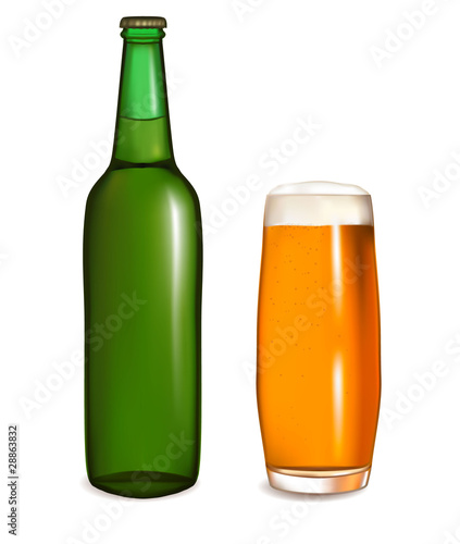 Glass of light beer with bottle. Vector illustration