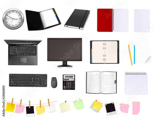 Big collection of business and office supplies. Vector.
