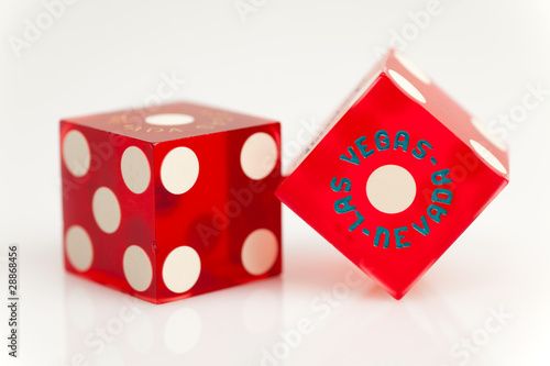 Colorful Las Vegas Gambling Dice on a White Background