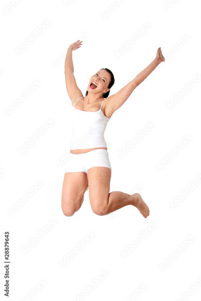 Happy young woman in air