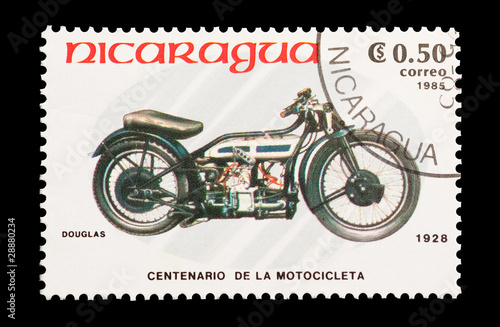 Nicaraguan mail stamp featuring a vintage Douglas motorcycle