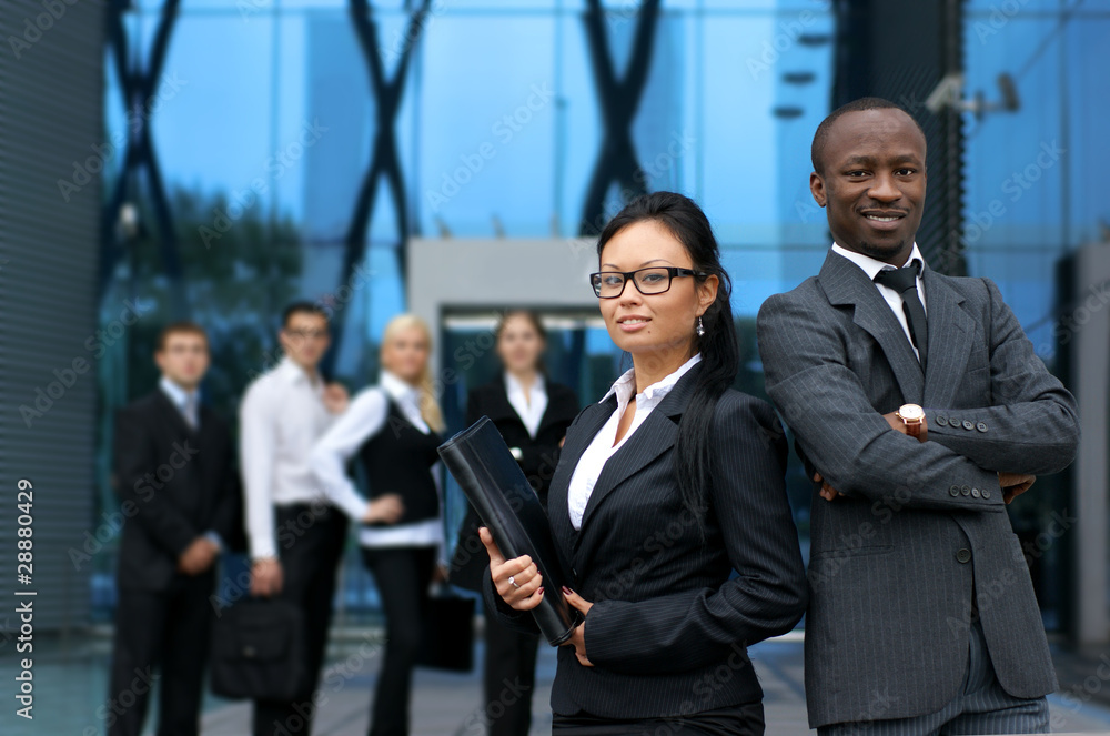 An international business team on a modern background An international business team on a modern background