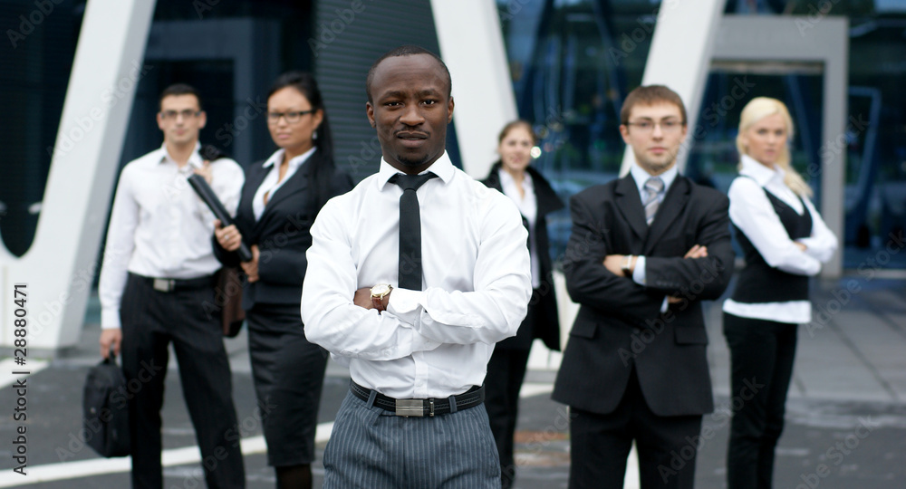 An international business team on a modern background An international business team on a modern background
