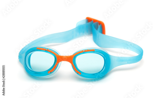 blue glasses for swim on white background