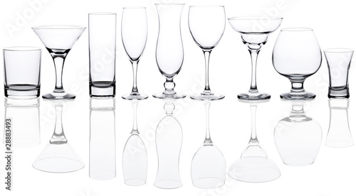 Collection of various glasses over white background